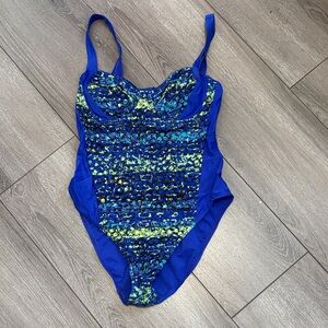 Vibrant Blue Patterned Women's One Piece Swimsuit